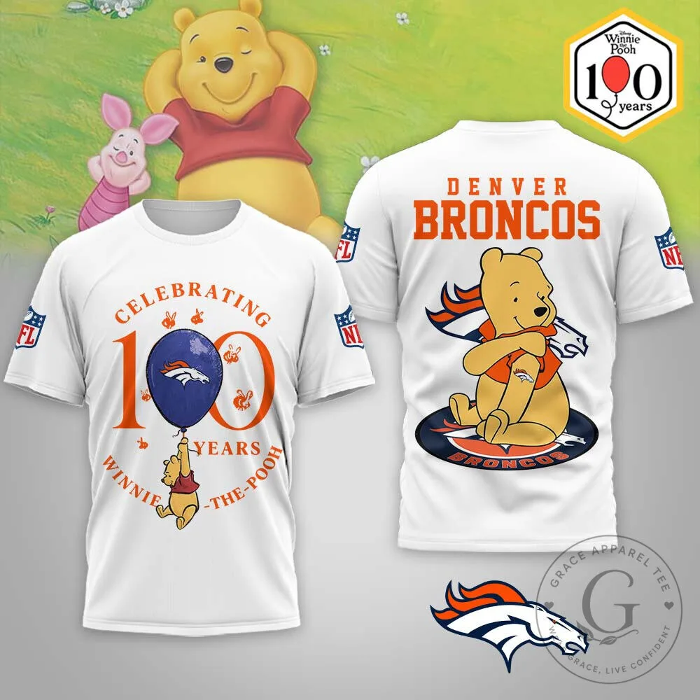 Denver Broncos Winnie The Pooh 100 Years Anniversary T-Shirt