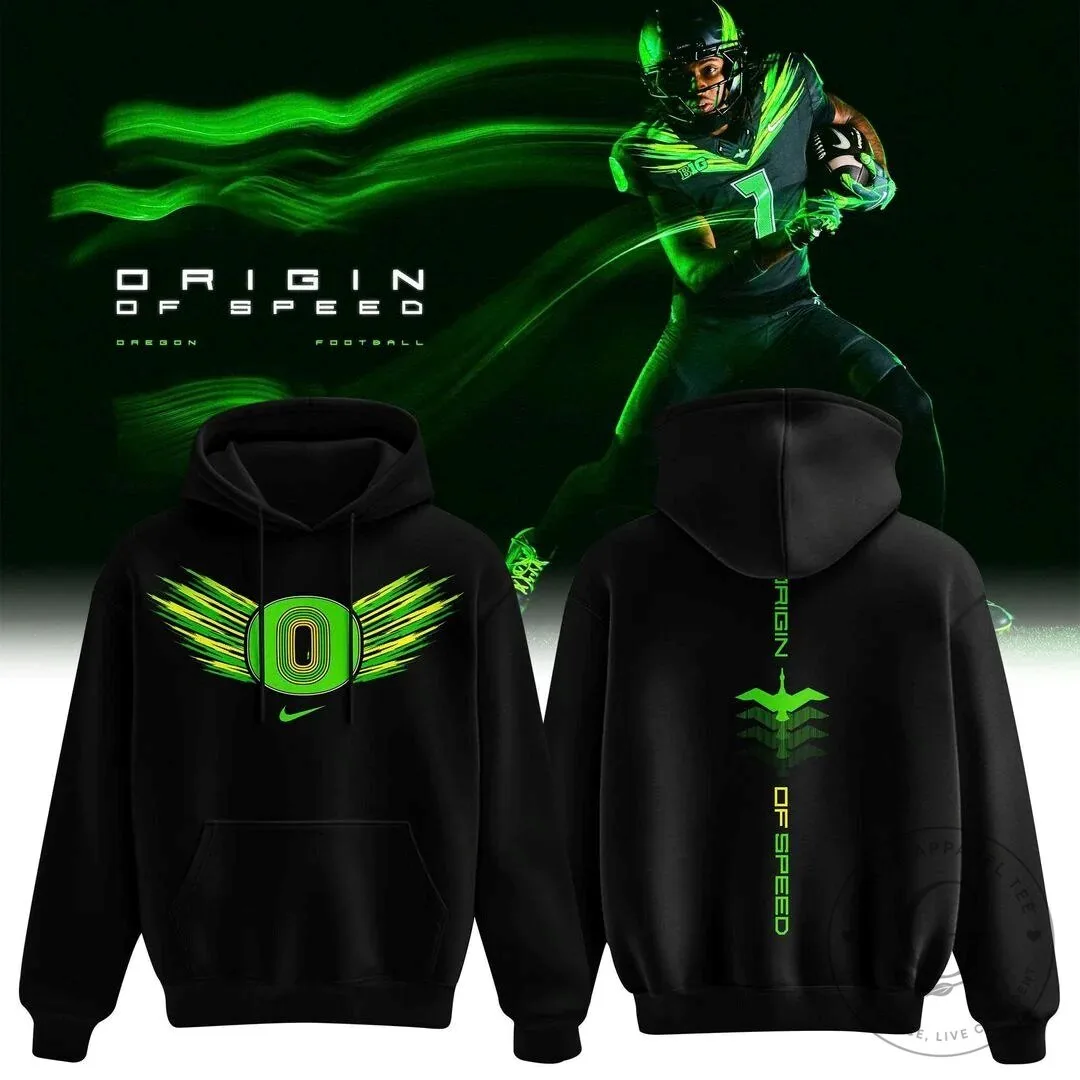 Black Pullover Hoodie for Oregon Ducks Football Team - Origin of Speed Design