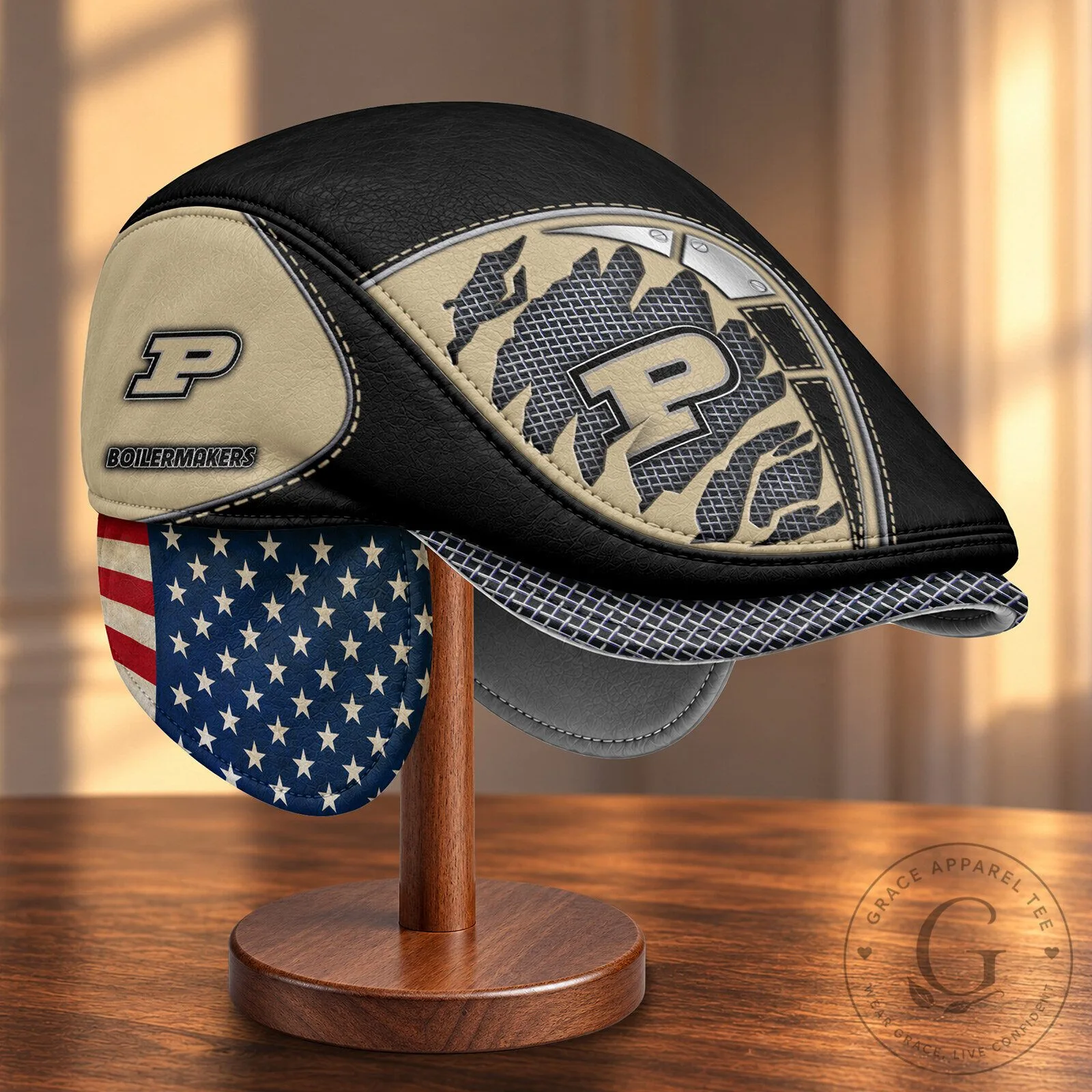 Purdue Boilermakers NCAA Flat Cap with Foldable Ear Flaps 10 Purdue Boilermakers NCAA Flat Cap with Foldable Ear Flaps