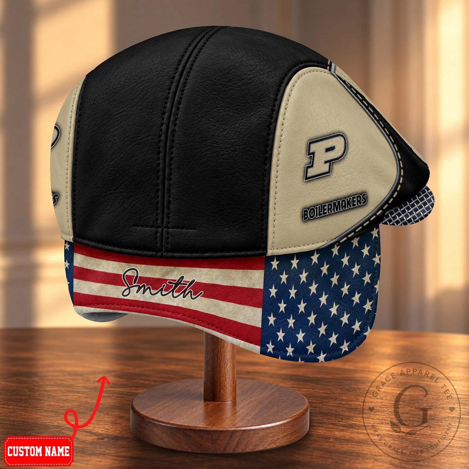 Purdue Boilermakers NCAA Flat Cap with Foldable Ear Flaps 12 Purdue Boilermakers NCAA Flat Cap with Foldable Ear Flaps