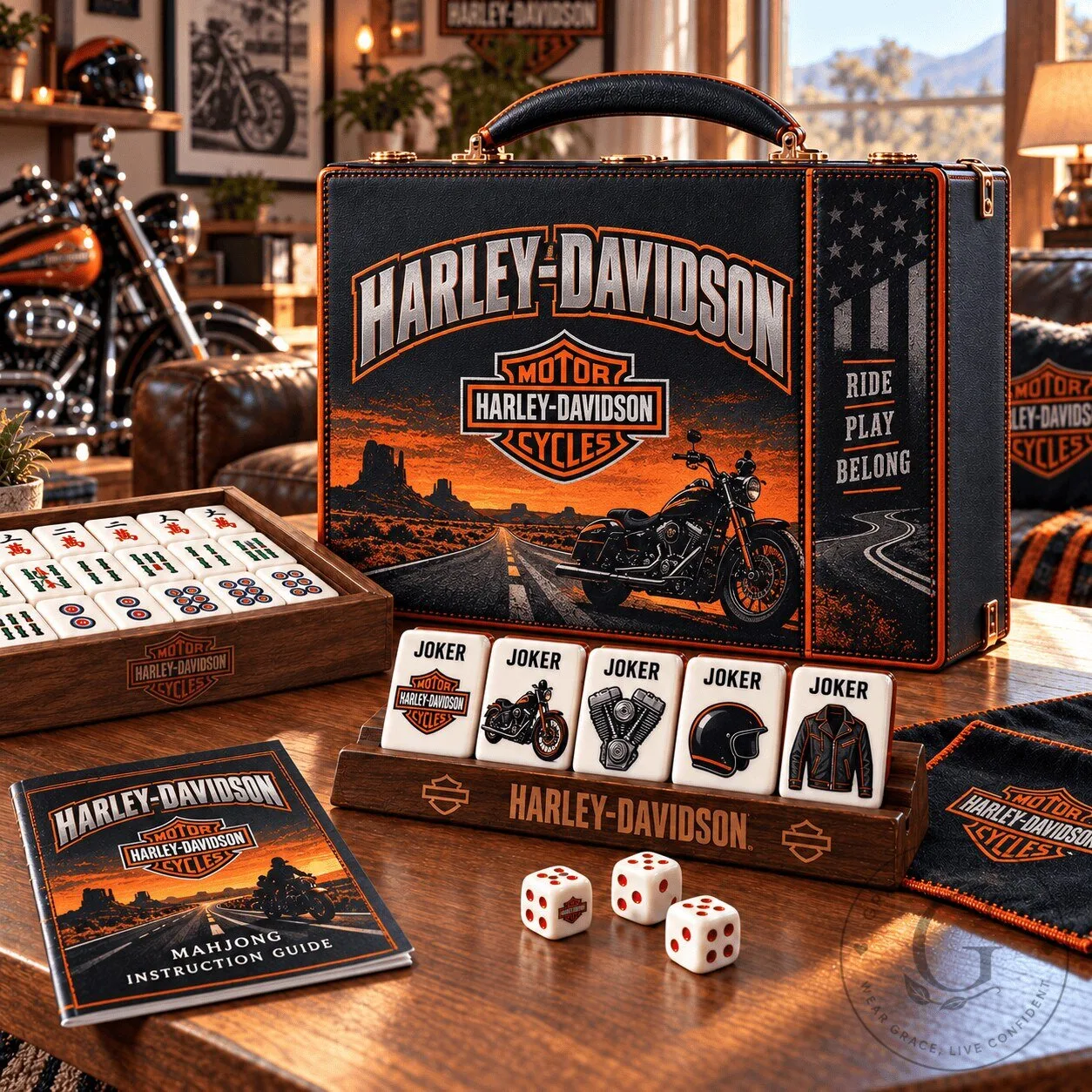 Harley-Davidson Motorcycles Premium Mahjong Game Set with Instruction Guide