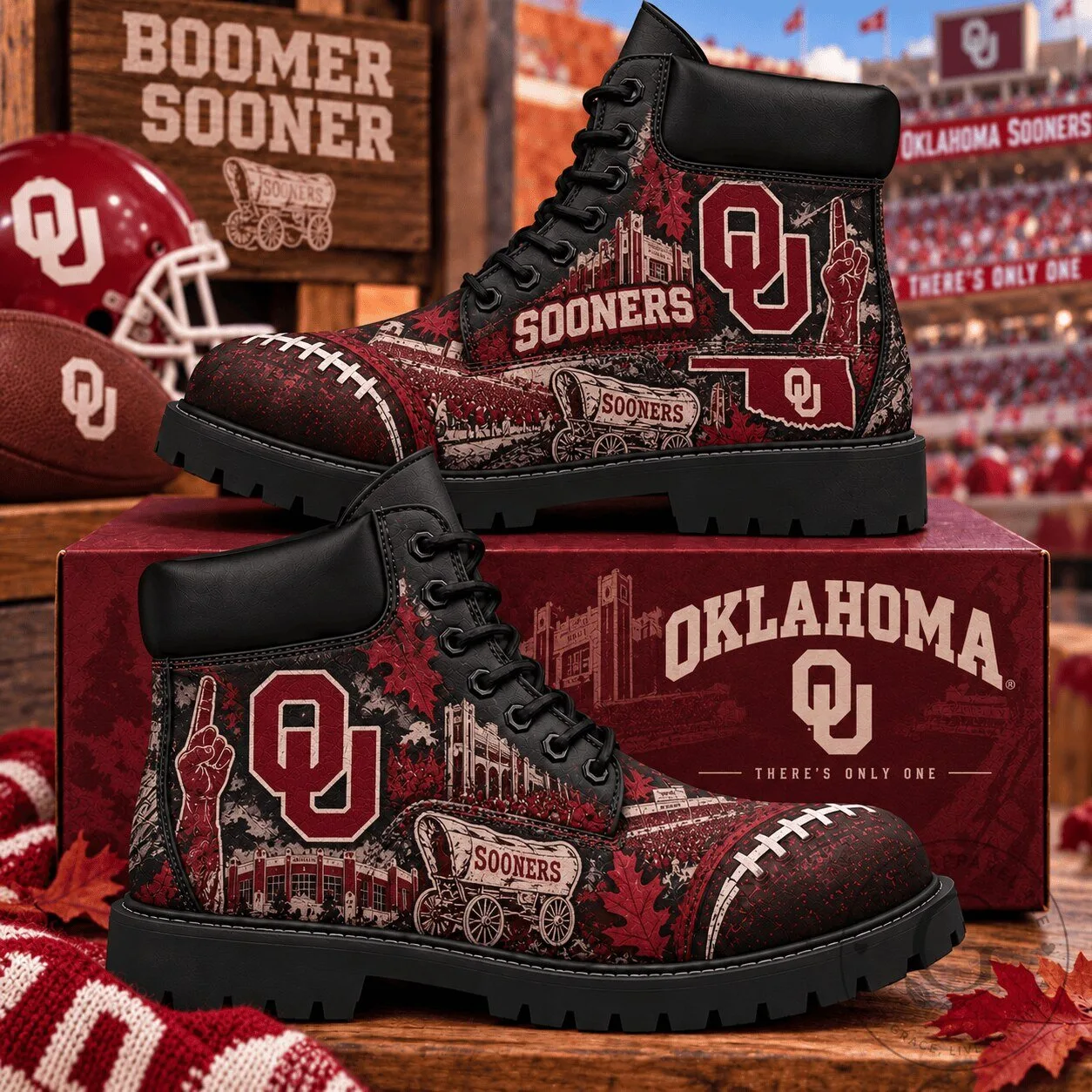 Oklahoma Sooners Football Team Fan High Top Boots
