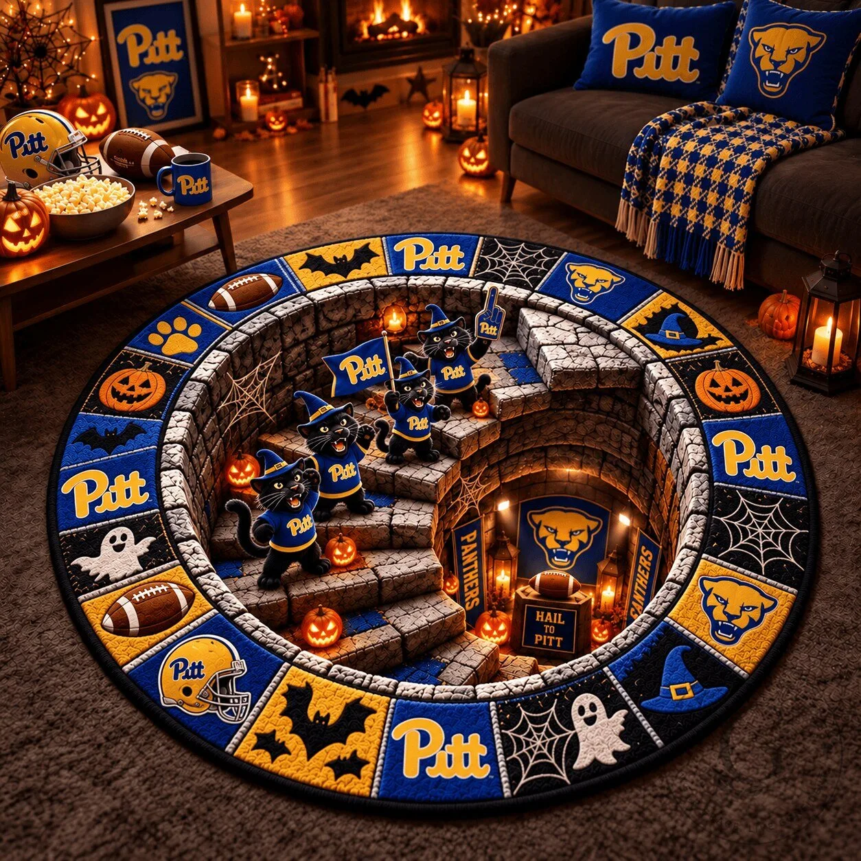 Pittsburgh Panthers Halloween Football Game Day Round Rug