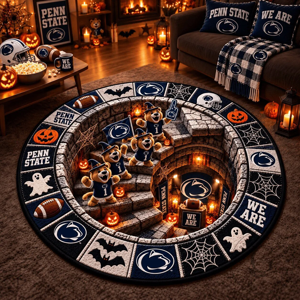Penn State Nittany Lions Halloween Football Fan Round Rug
