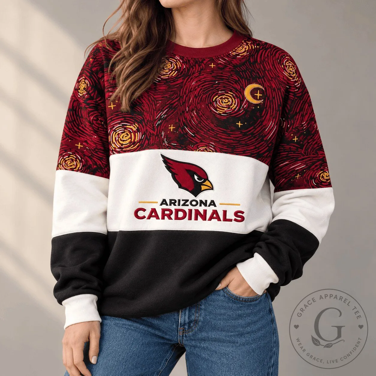 Arizona Cardinals Football Team Starry Night Red White Black Sweatshirt