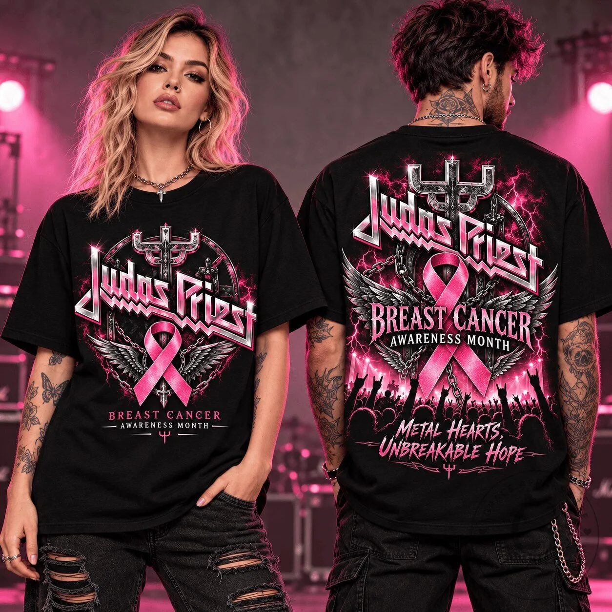 Judas Priest Breast Cancer Awareness Month Pink Ribbon T-Shirt