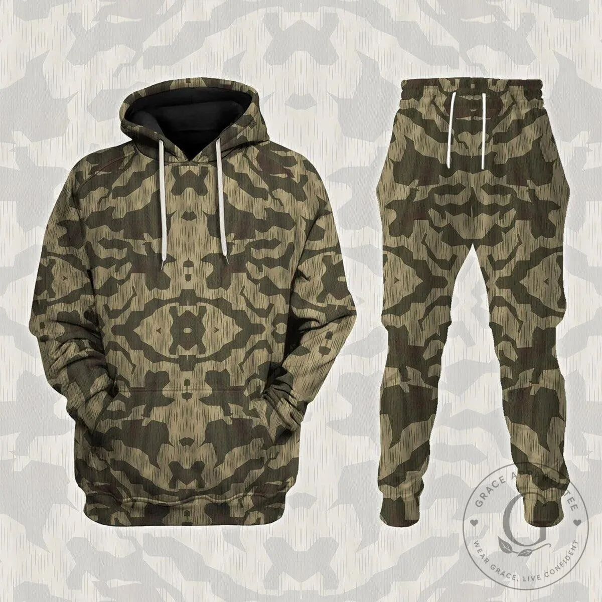 German World War II Luftwaffe Splinter Camouflage Pattern Hoodie and Pants Set