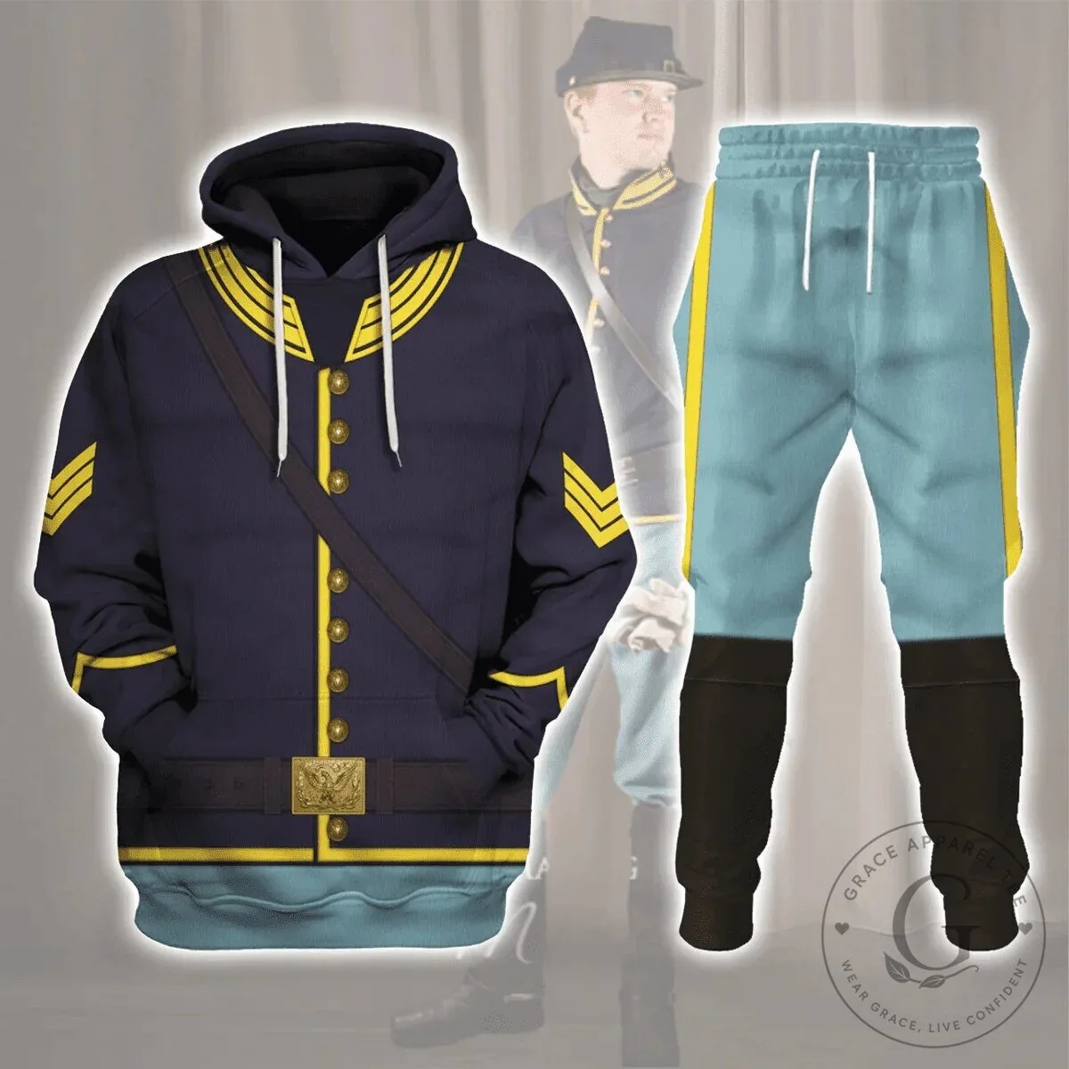 American Civil War Union Army Cavalry Sergeant Uniform All Over Print Hoodie