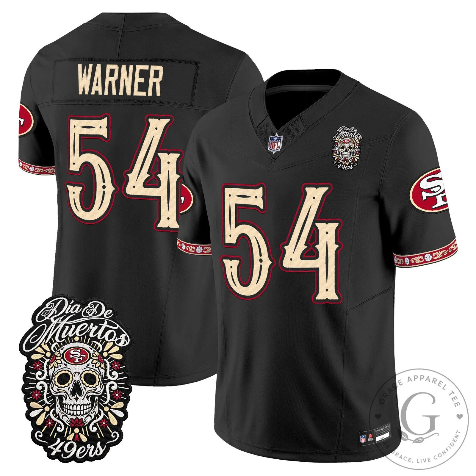 San Francisco 49ers Dia de los Muertos Jersey for Fred Warner Football Fans