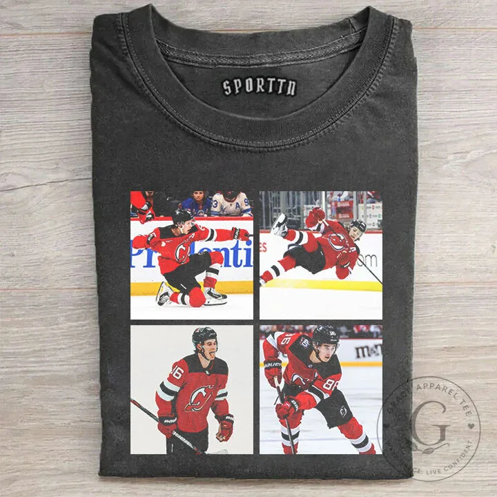 New Jersey Devils T-Shirt Featuring Hockey Player Jack Hughes