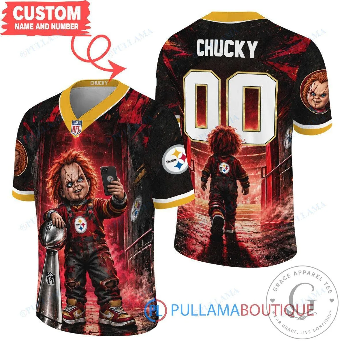 Chucky Child's Play Pittsburgh Steelers NFL Horror Movie Football Jersey
