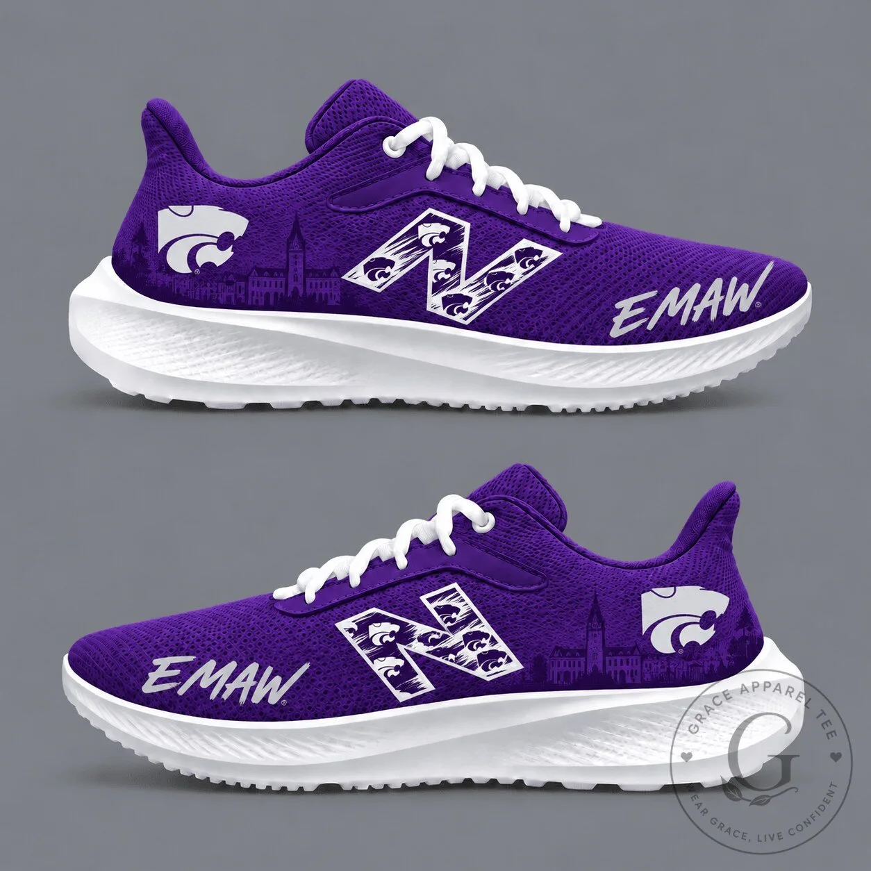 Kansas State Wildcats College Football Purple Athletic Running Shoes