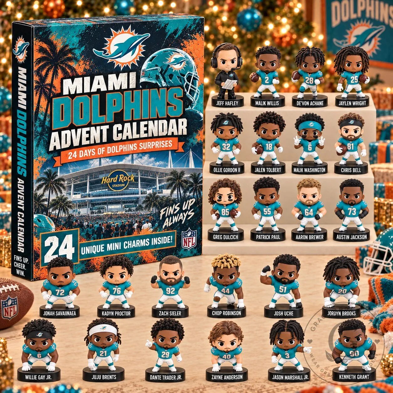 Miami Dolphins Football Team Advent Calendar with 24 Unique Mini Charms