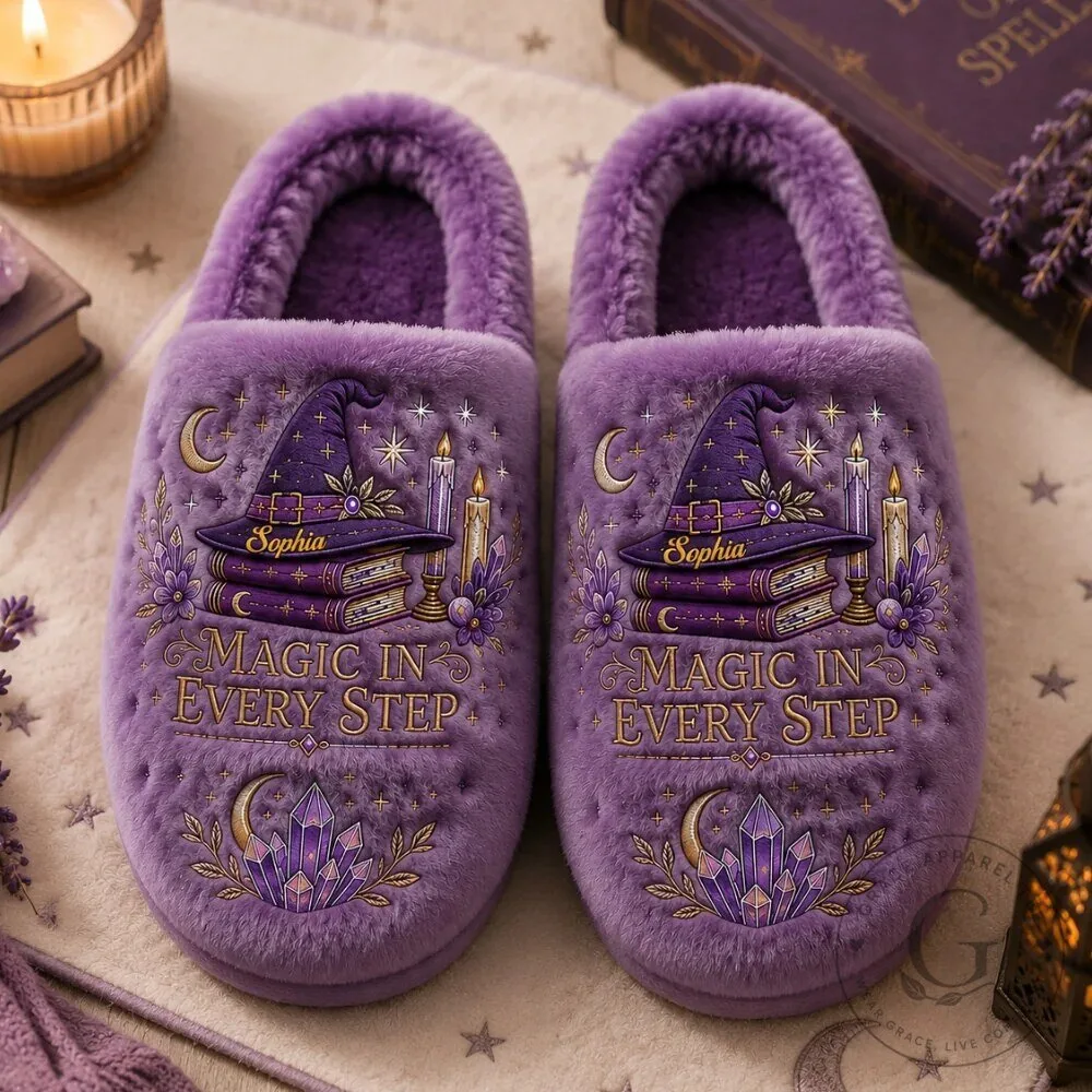 Personalized Witch Magic In Every Step Fuzzy Slippers for Women