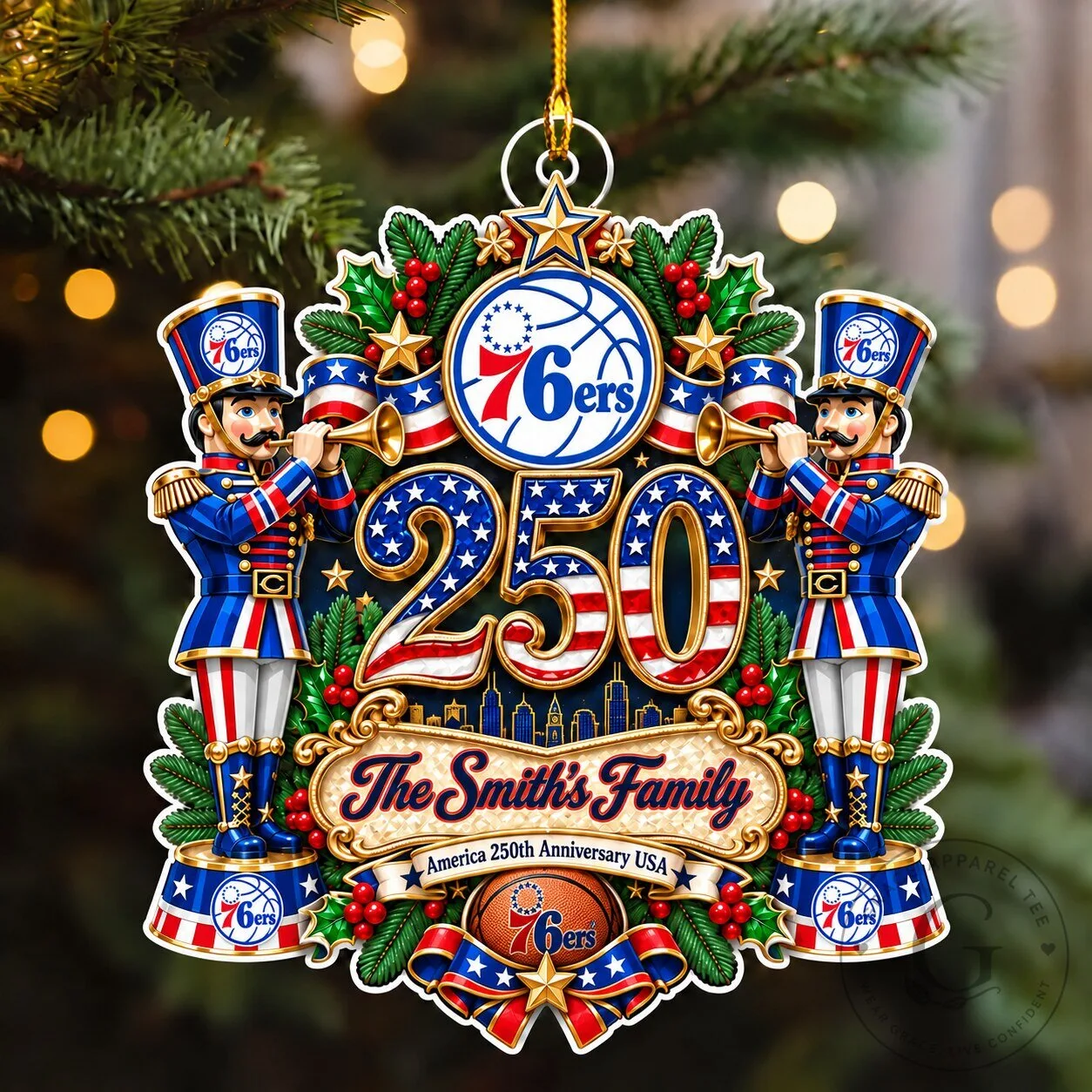 Philadelphia 76ers Basketball Team Christmas Tree Ornament Personalized Family Name