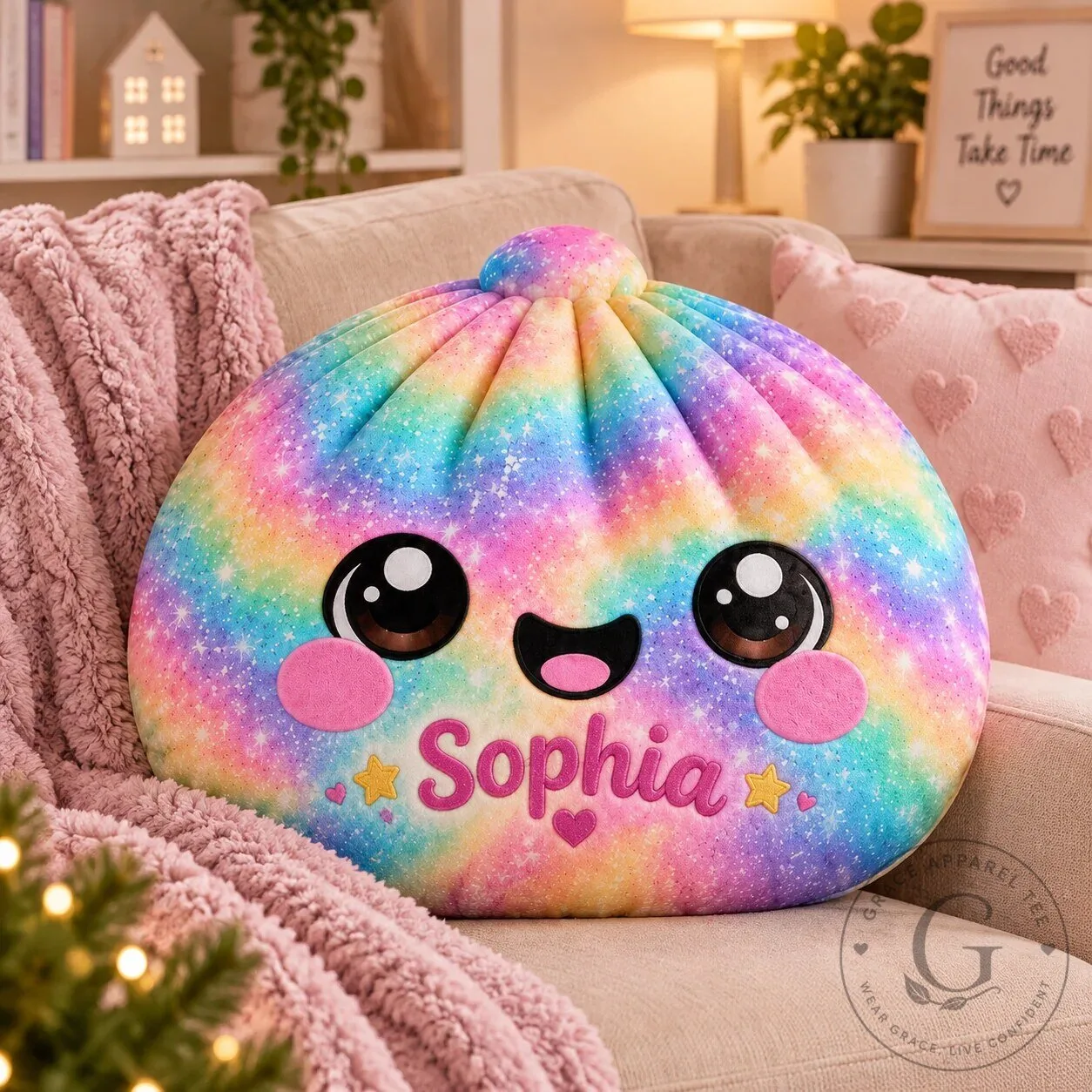 Personalized Tie Dye Glitter Dumpling Plush Pillow for Kids