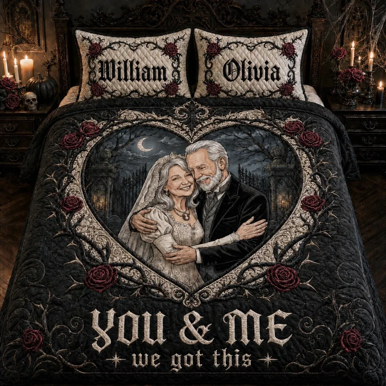 Personalized Gothic Wedding Quilt Bedding Set