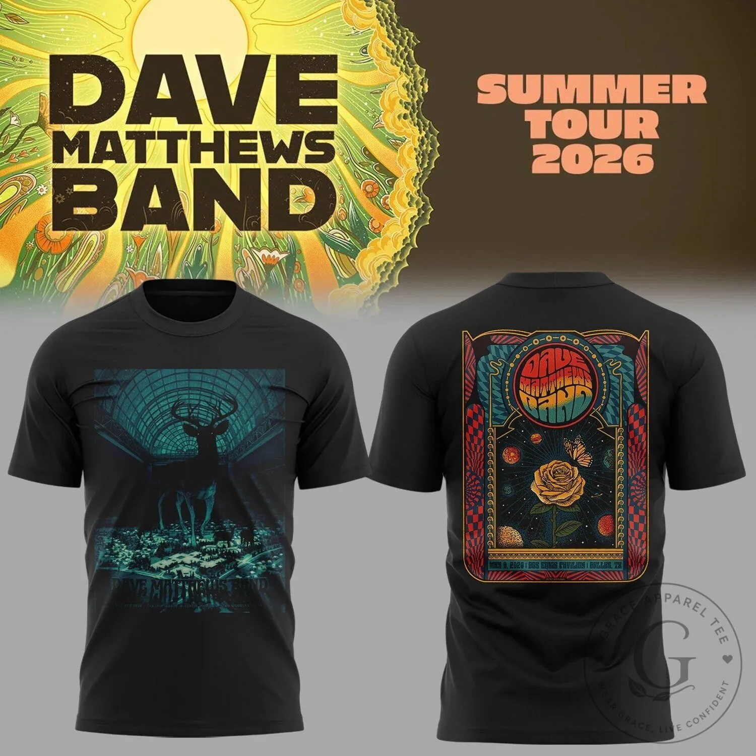Dave Matthews Band Summer Tour 2026 Deer and Rose Concert T-Shirt
