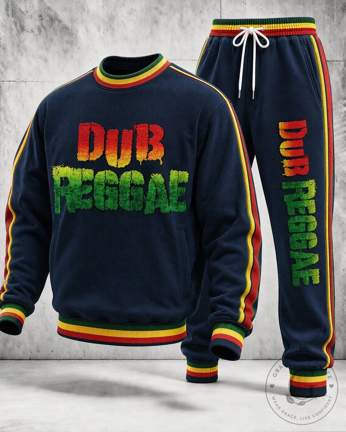 Dub Reggae Music Rasta Colors Crewneck Sweatshirt and Jogger Pants Set