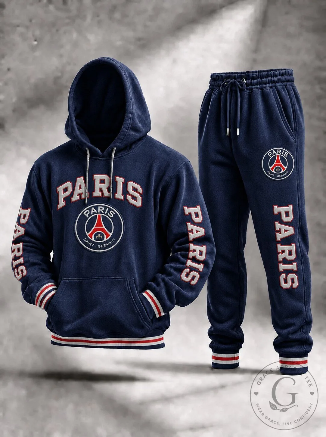 Paris Saint-Germain Football Club Navy Blue Hoodie and Sweatpants Tracksuit