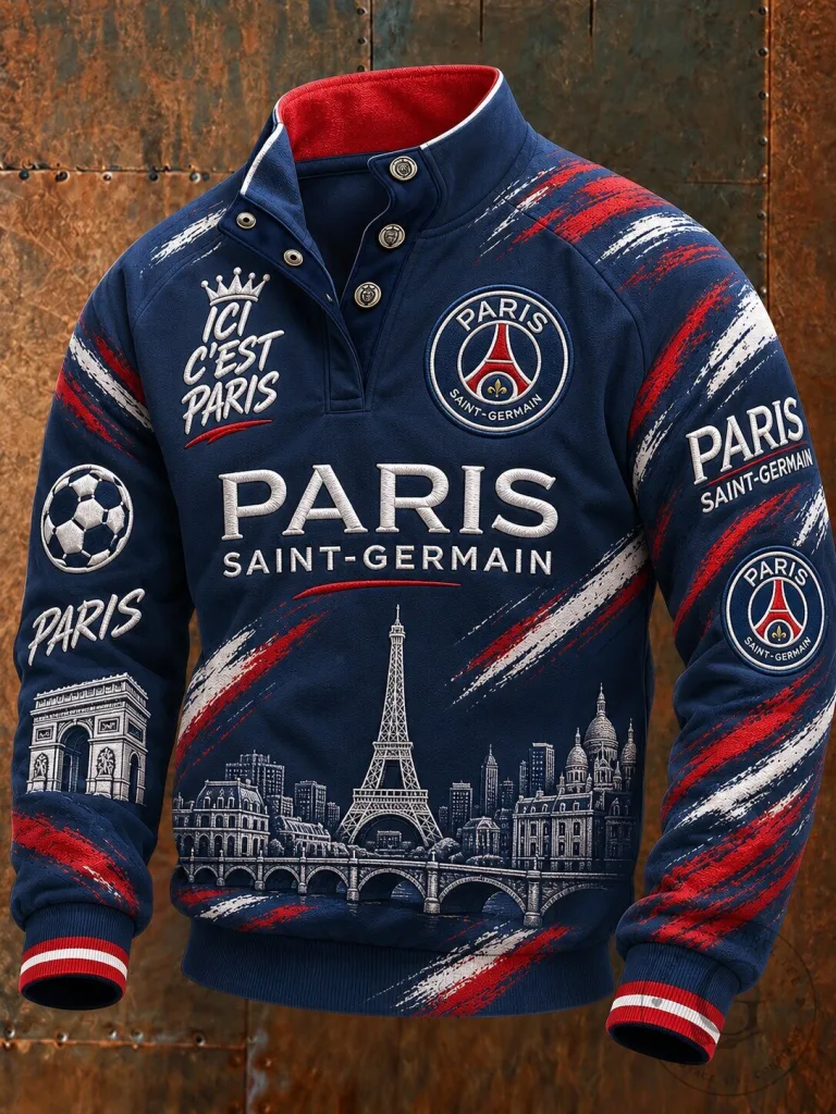 Paris Saint-Germain Football Club Navy Blue Stand Collar Sweatshirt