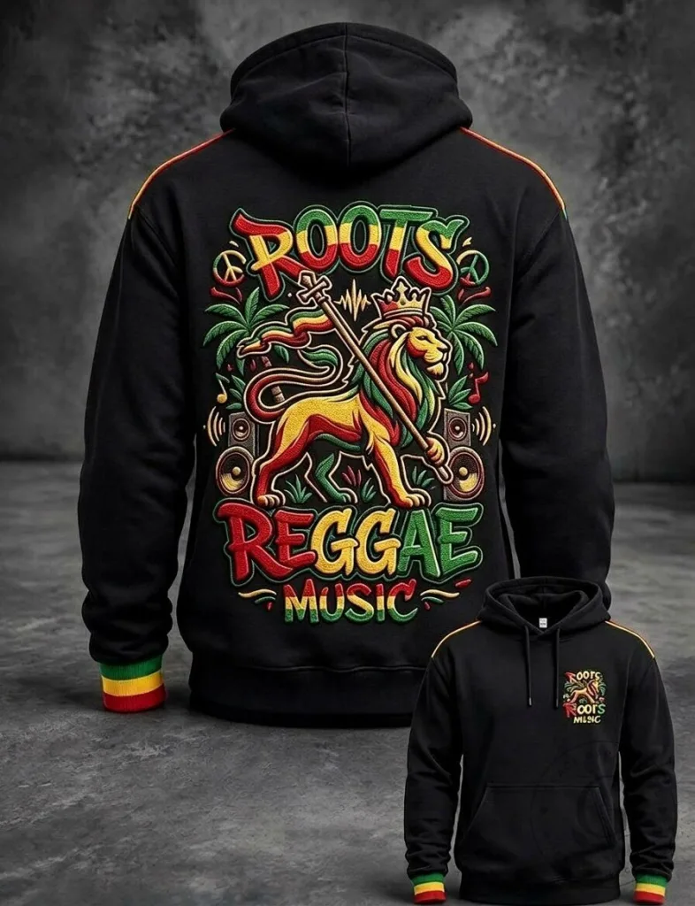 Roots Reggae Music Lion of Judah Black Hoodie