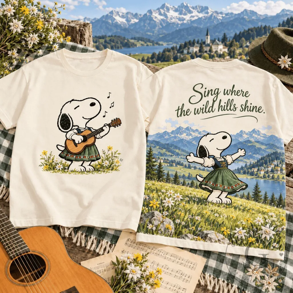 Snoopy The Sound of Music Alpine Melody Graphic T-Shirt for Musical Lovers