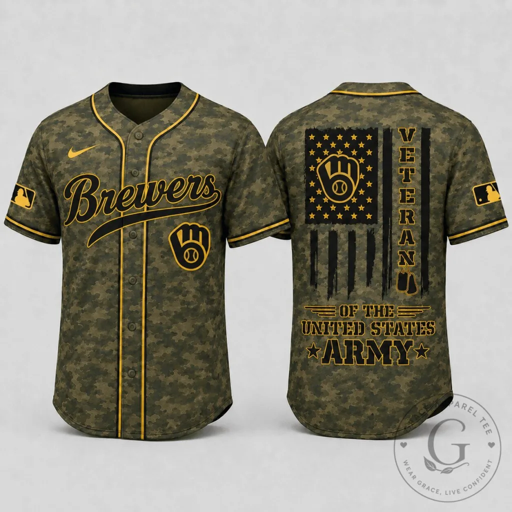 Milwaukee Brewers Baseball United States Army Veteran Camouflage Baseball Jersey