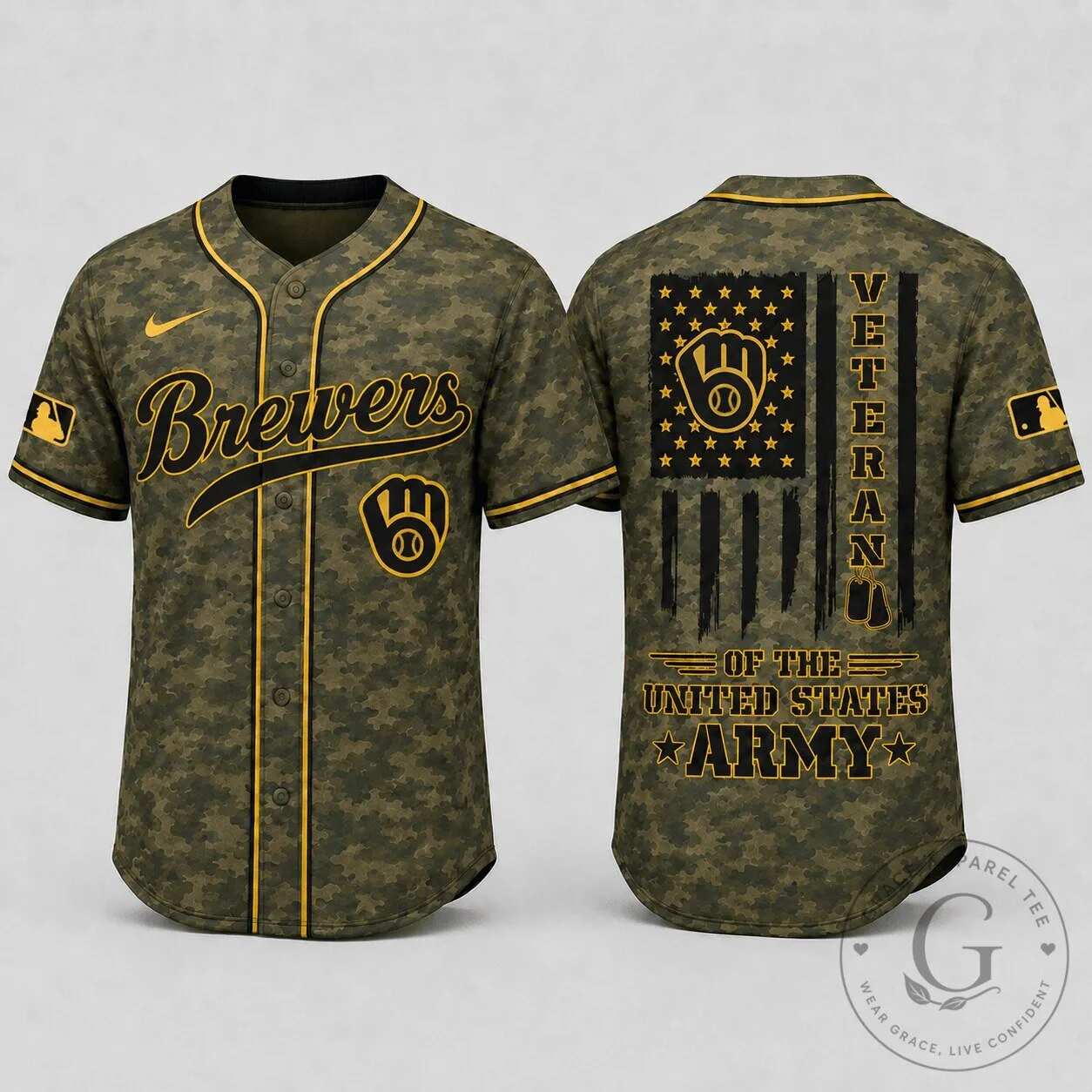 Milwaukee Brewers Baseball United States Army Veteran Camouflage Baseball Jersey