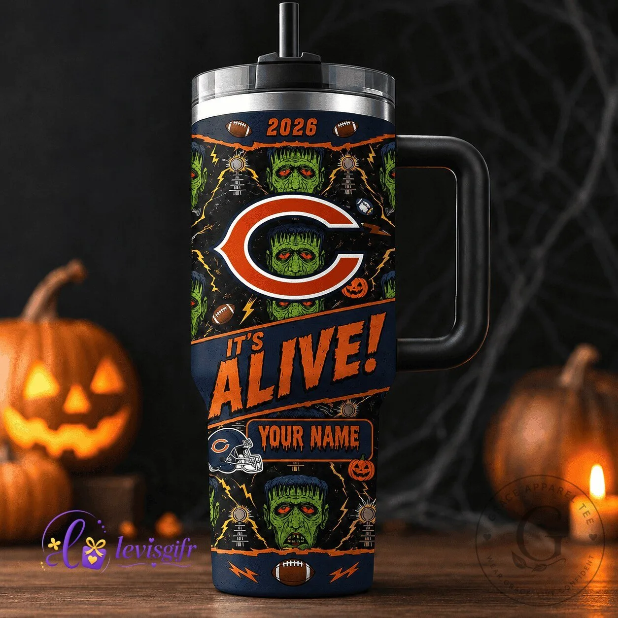 Chicago Bears Halloween Frankenstein Monster Insulated Tumbler