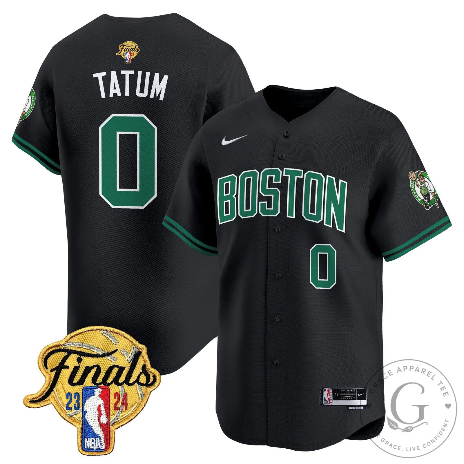 Jayson Tatum Boston Celtics 2024 NBA Finals Black Baseball Jersey