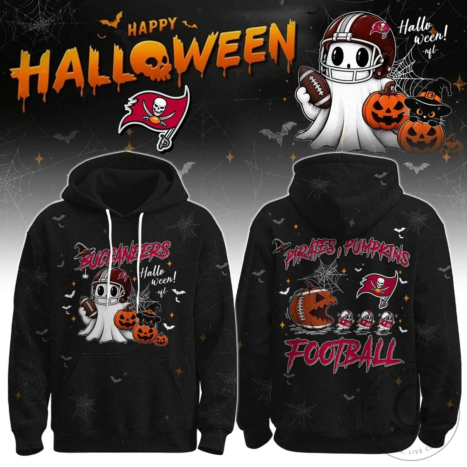 Tampa Bay Buccaneers Halloween Ghost Football Hoodie