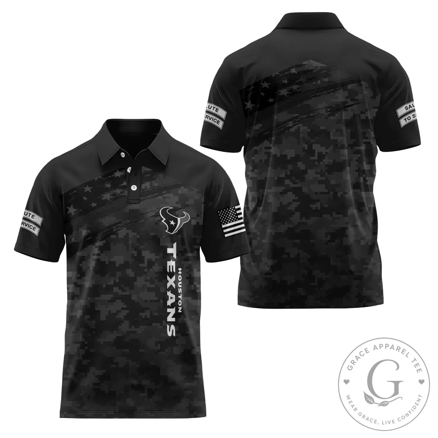 Digital Camouflage Polo Shirt for Houston Texans Salute To Service