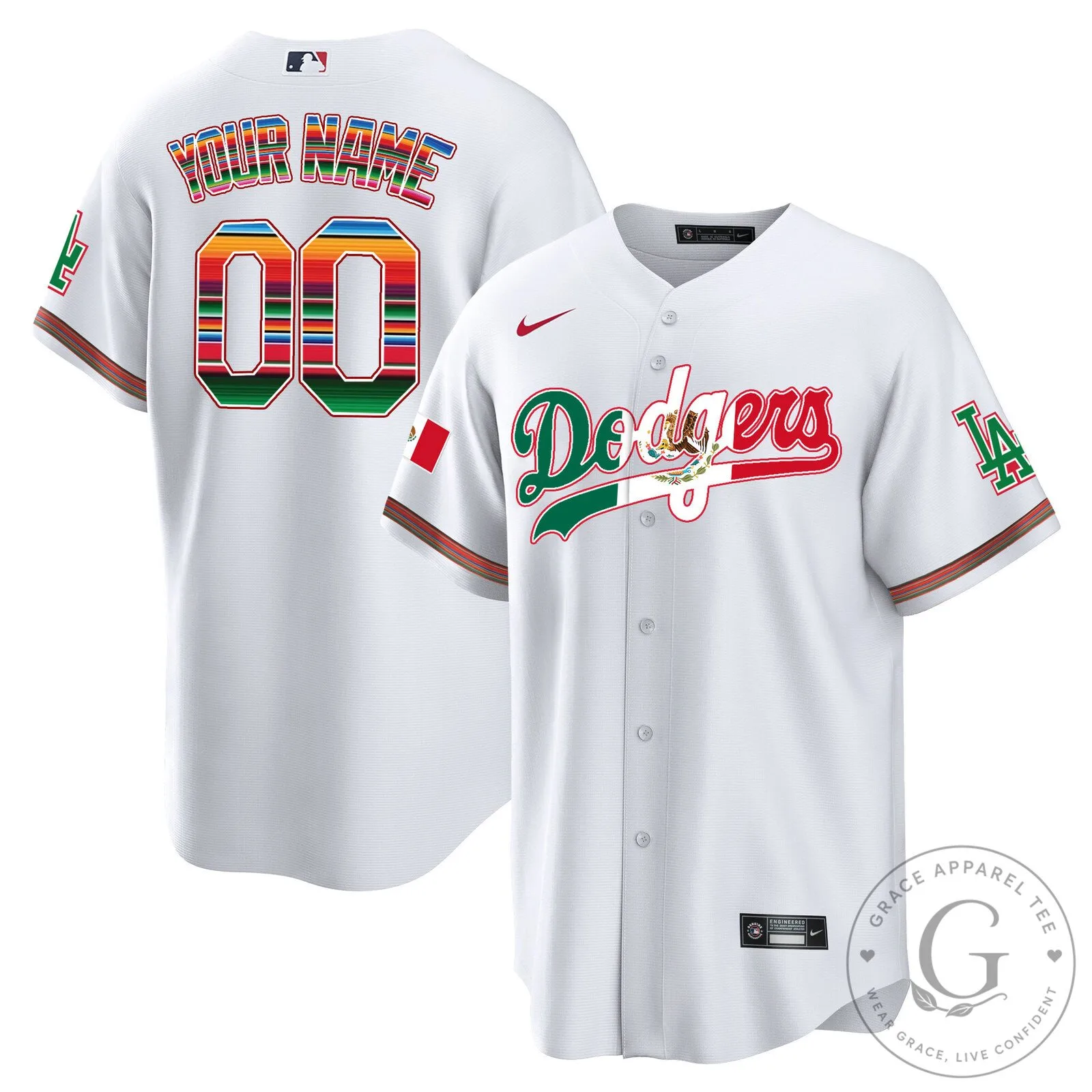 Los Angeles Dodgers Mexico Baseball Jersey Custom Name Number White
