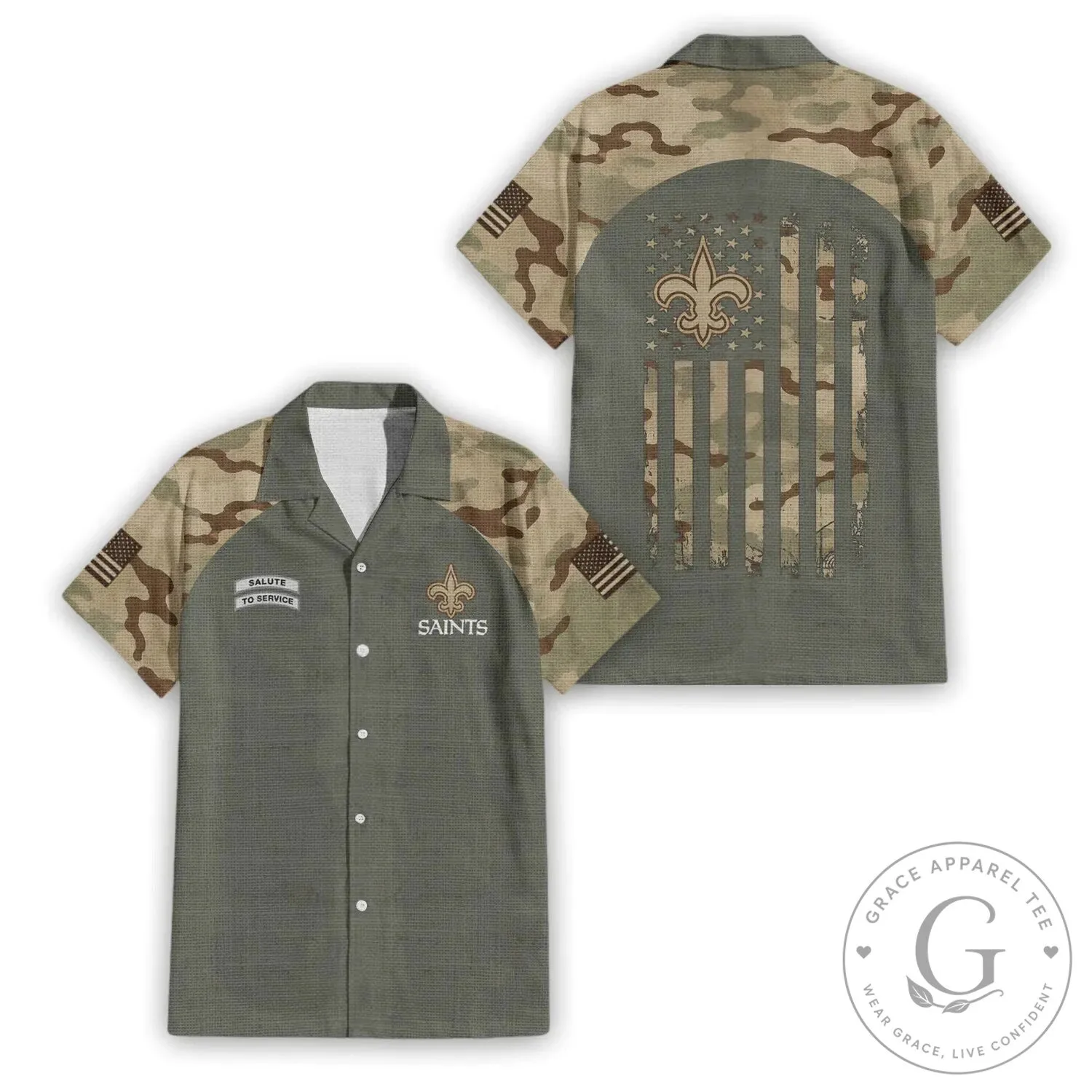 Hawaiian Shirt in Camouflage for New Orleans Saints Salute to Service