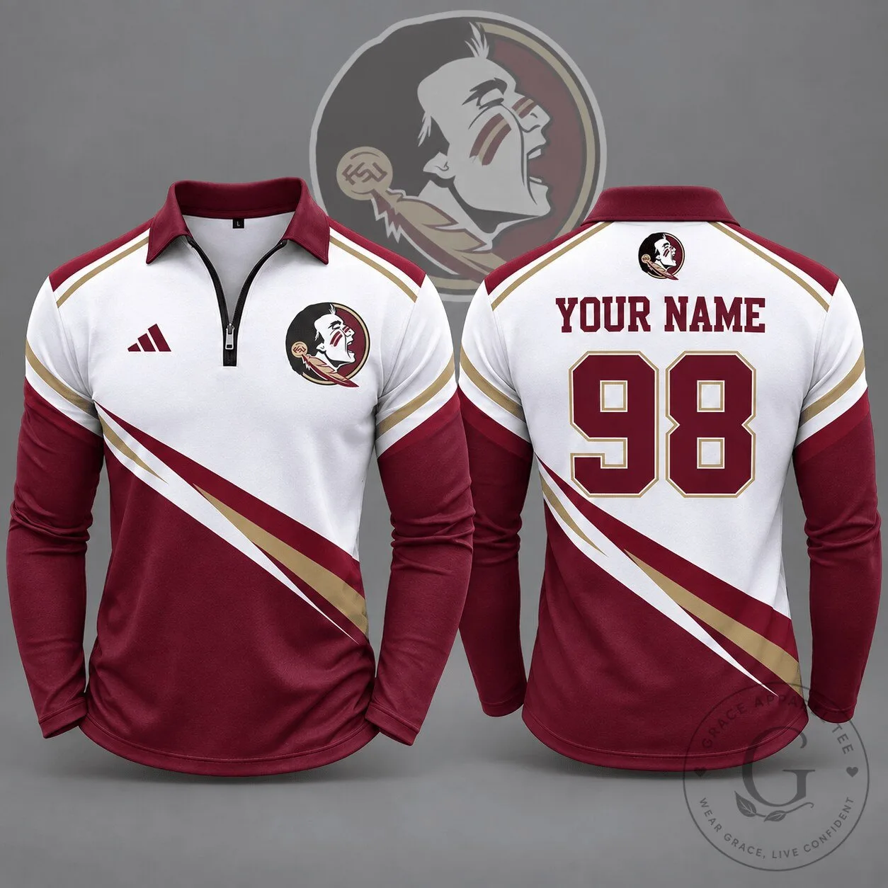 Florida State Seminoles Personalized Elite Motion Quarter Zip Long Sleeve Polo Shirt