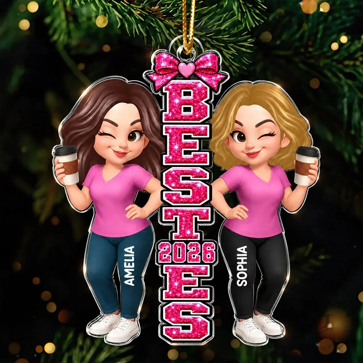 Personalized Besties Sisters Christmas Tree Ornament Custom Acrylic Gift