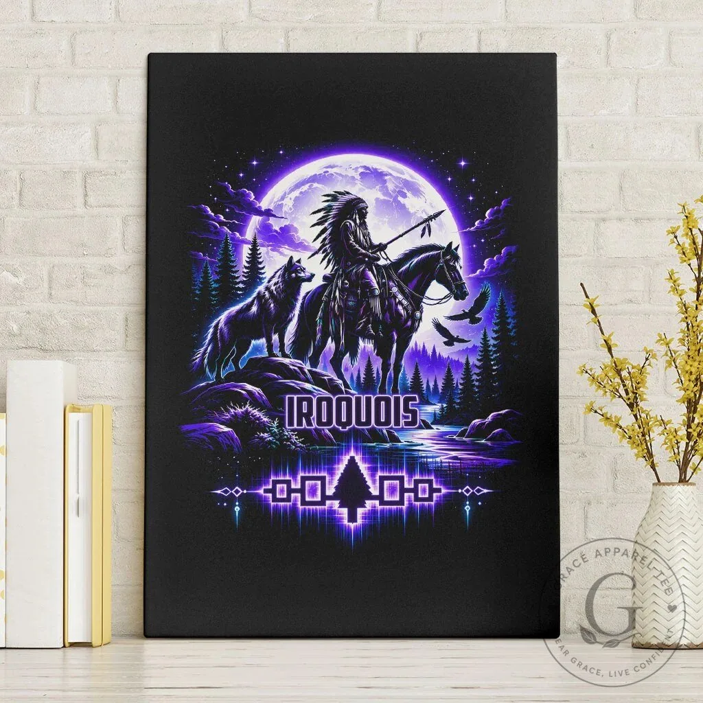 Iroquois Native American Warrior Wolf Moon Canvas Wall Art