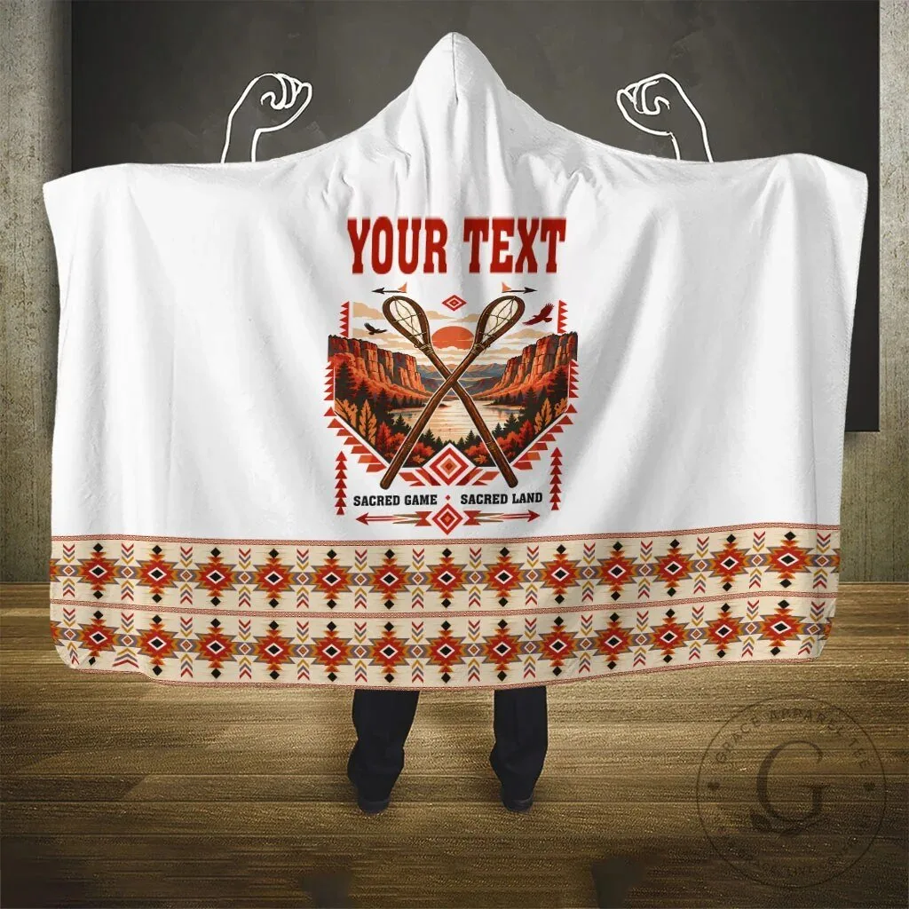 Native American Stickball Heritage Hooded Blanket with Tribal Landscape Art 10 Native American Stickball Heritage Hooded Blanket with Tribal Landscape Art
