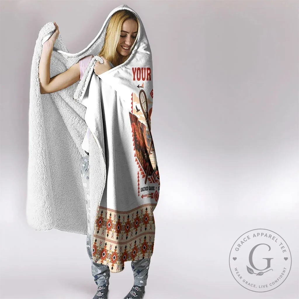 Native American Stickball Heritage Hooded Blanket with Tribal Landscape Art 12 Native American Stickball Heritage Hooded Blanket with Tribal Landscape Art