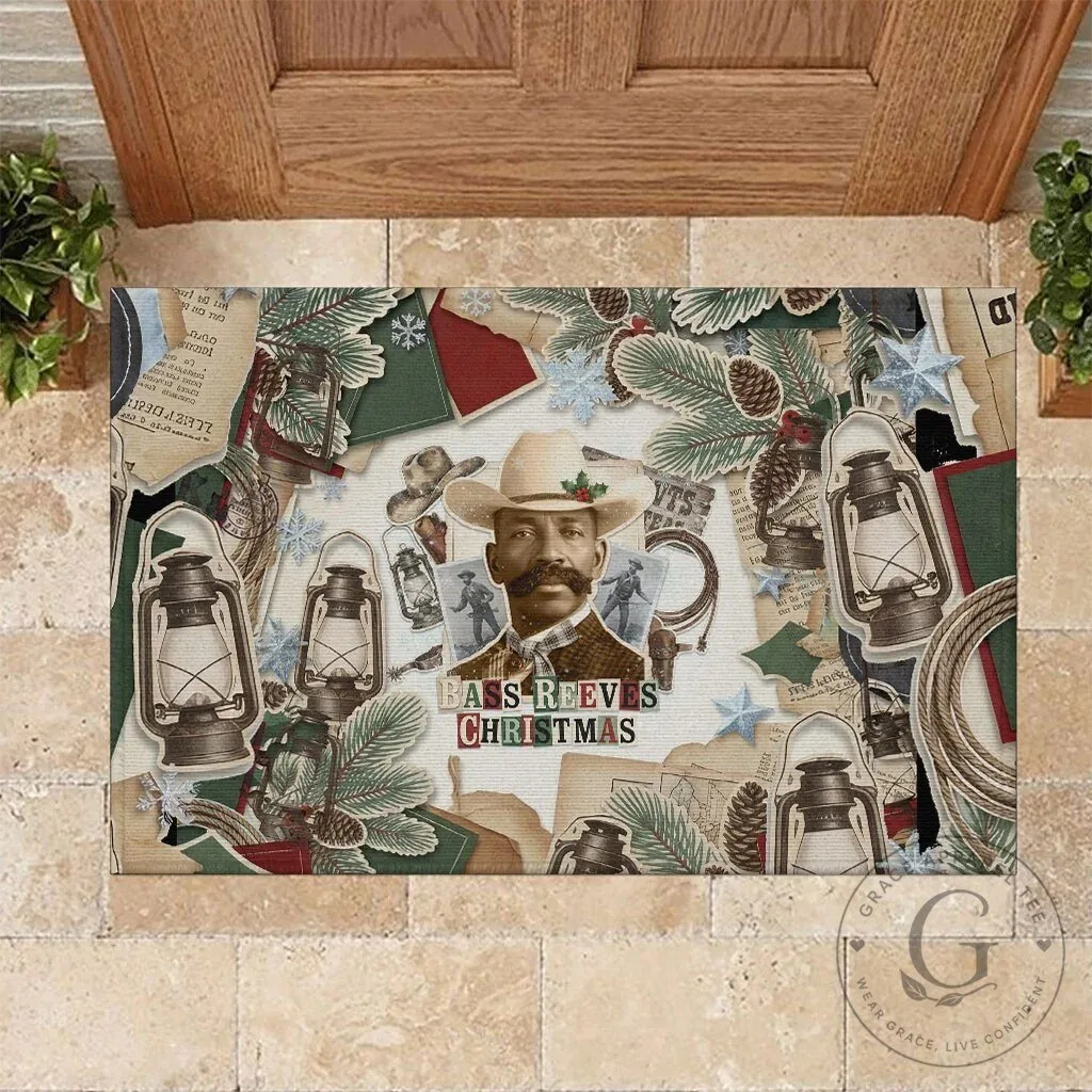 Bass Reeves Christmas Old West Marshal Frontier Collage Vintage Doormat