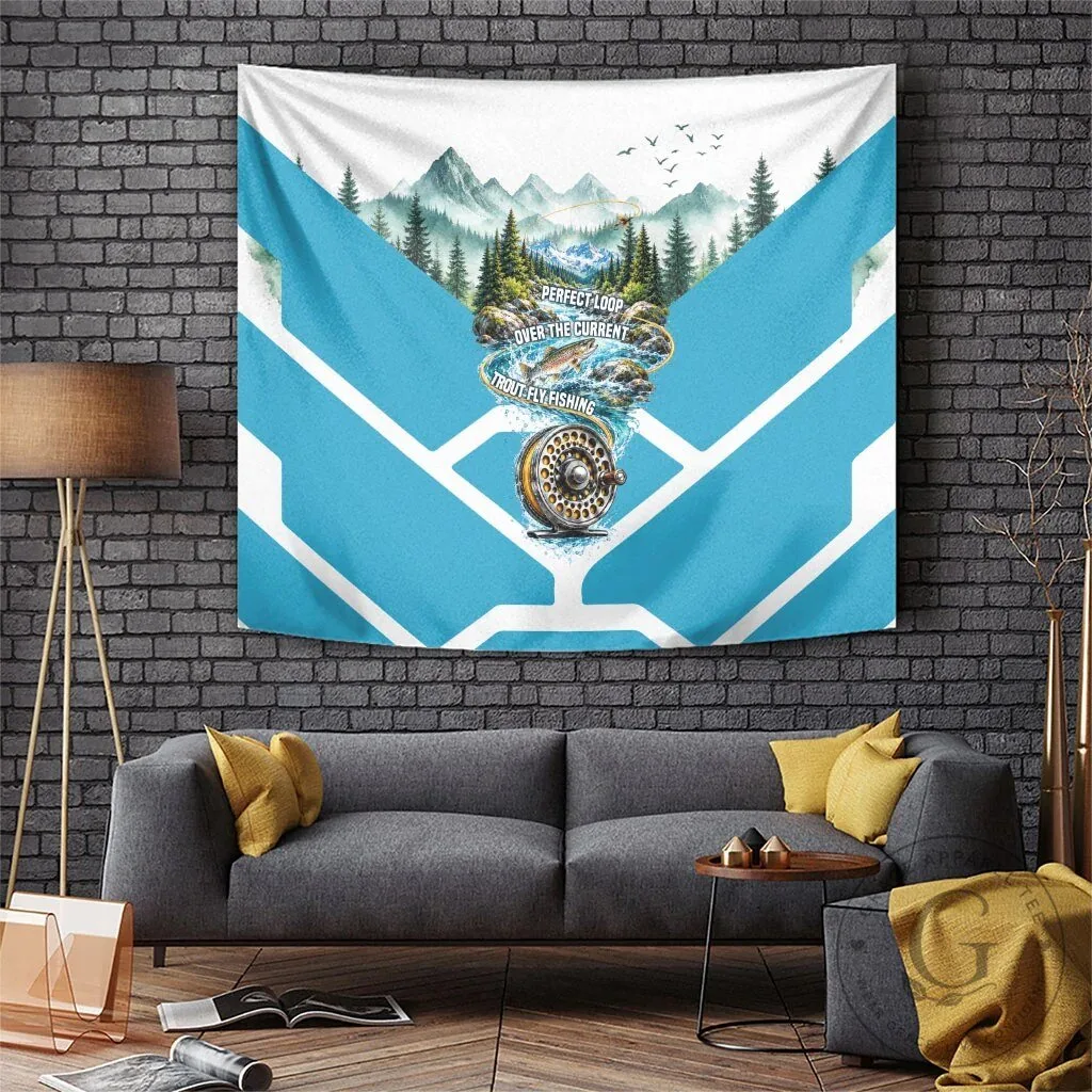 Trout Fly Fishing Perfect Loop Over The Current Wilderness Mountain Stream Wall Tapestry