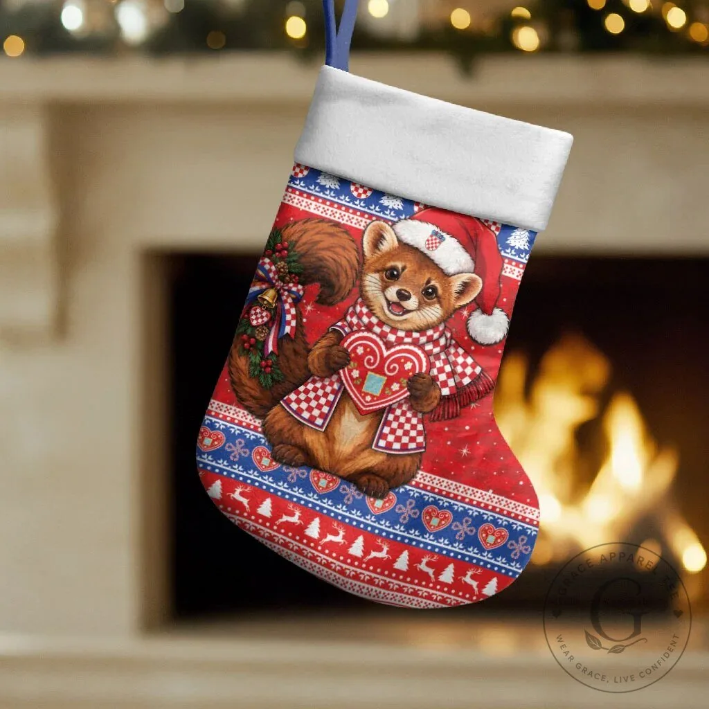 Croatian Red Panda Christmas Stocking with Licitar Heart and Santa Hat