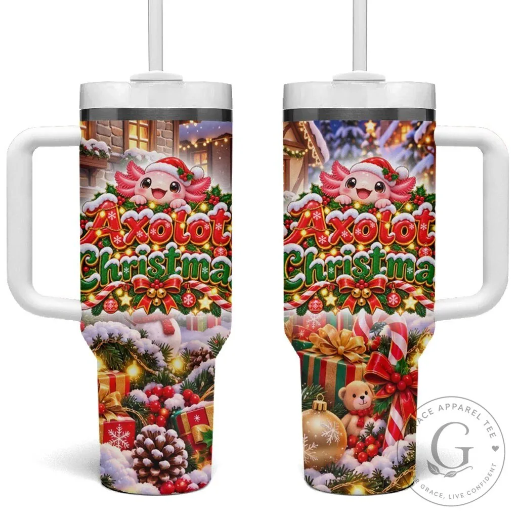 Cute Axolotl Christmas Winter Wonderland Holiday Tumbler With Handle