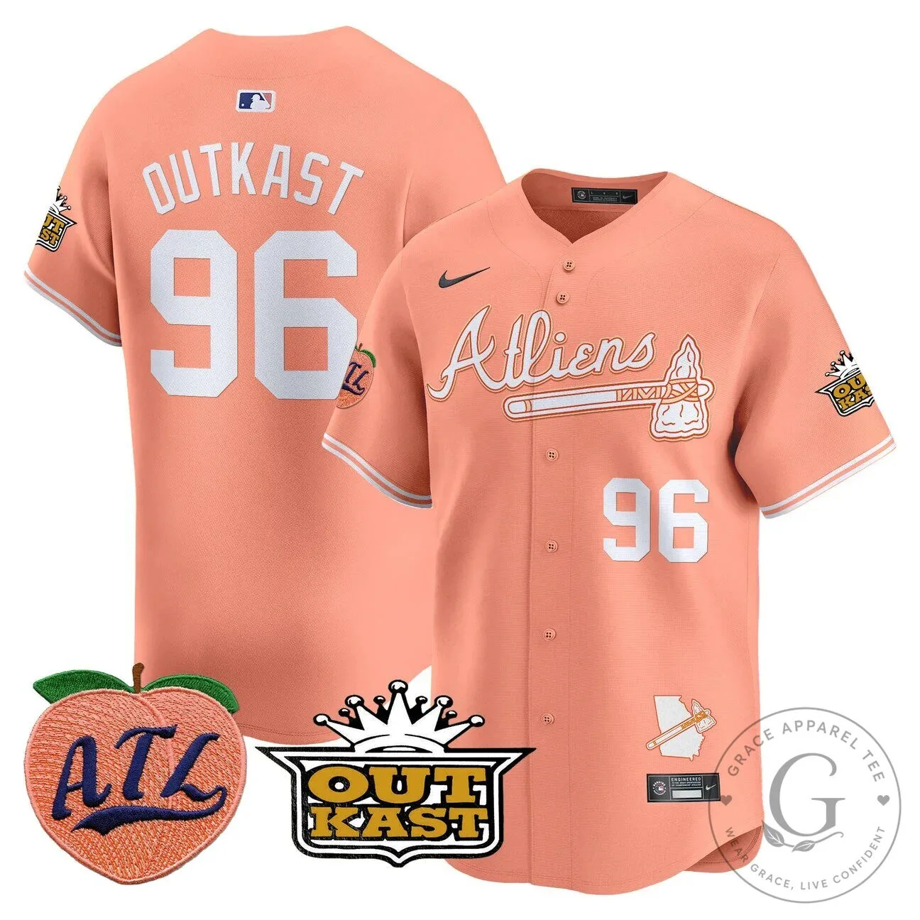 Outkast Atlanta Braves Atliens Peach Vapor Premier Limited Baseball Jersey