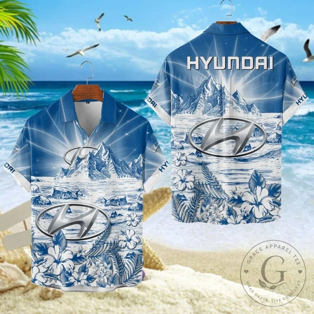 Hyundai Car Logo Mountain Beach Summer Hawaiian Shirt