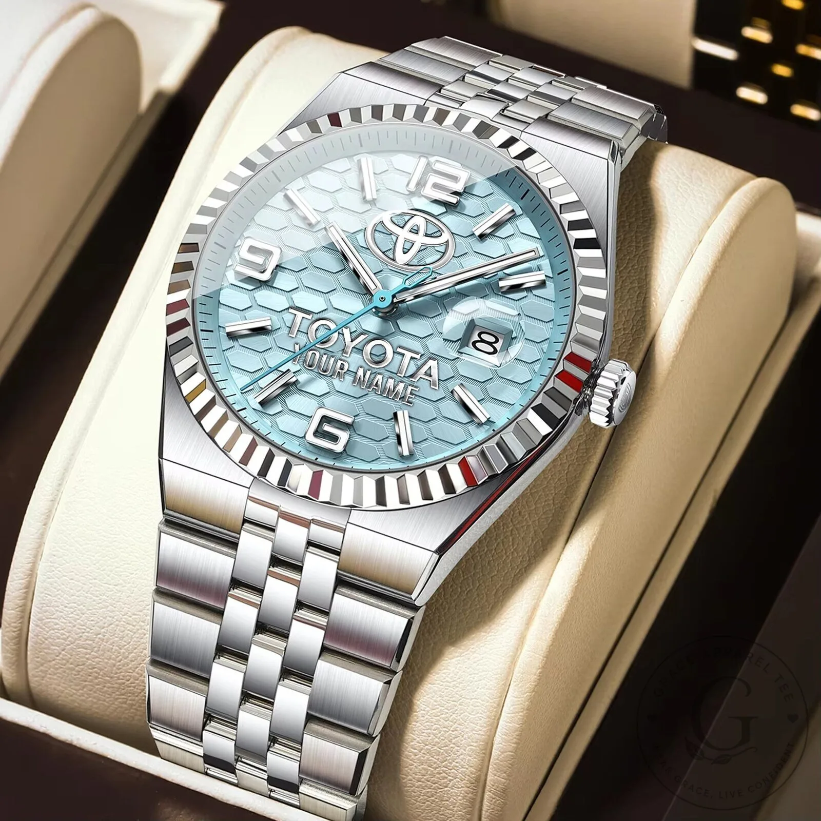 Toyota Custom Name Elegant Fashion Design Men's Silver Watch