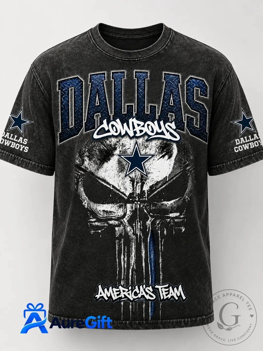 Dallas Cowboys Punisher Skull America's Team Distressed Graphic T-Shirt