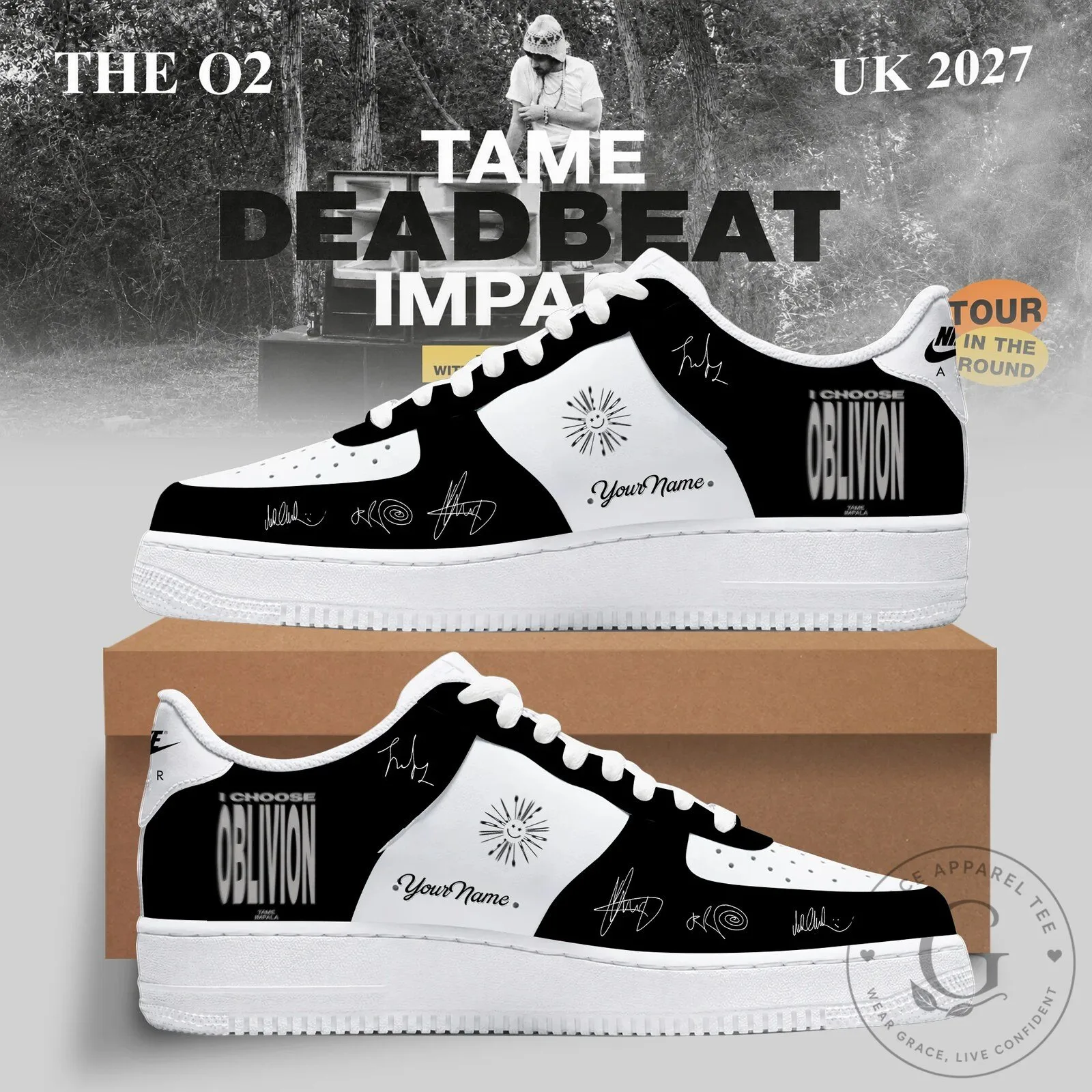 Tame Impala Deadbeat Tour Custom Black and White Sneakers