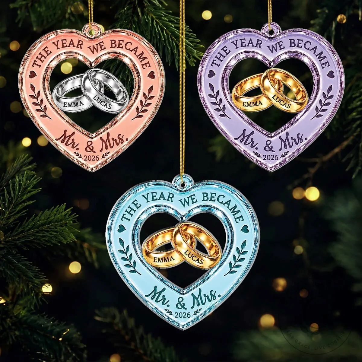 Personalized The Year We Became Mr and Mrs Heart Shaped Christmas Ornament
